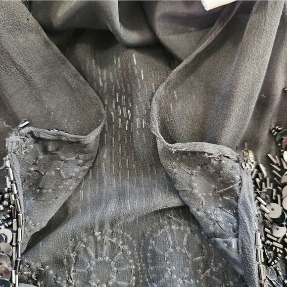 Vintage Cache 100% Silk Black Beaded Art Deco Wiggle '50s Style Flapper Dress 8 - Picture 14 of 14